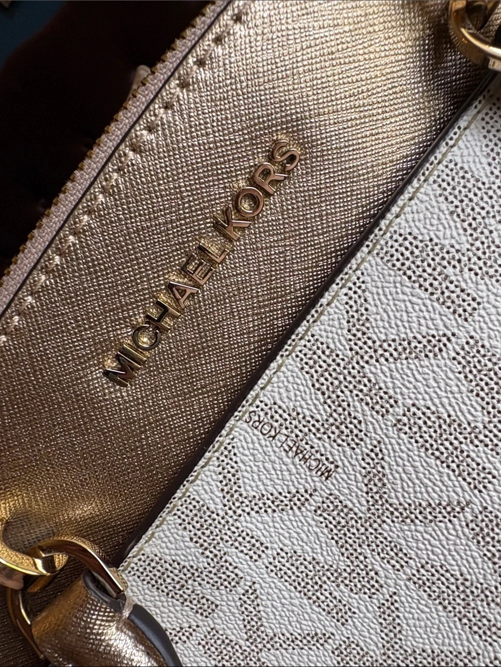 Michael Kors White and Gold Signature Dome Satchel